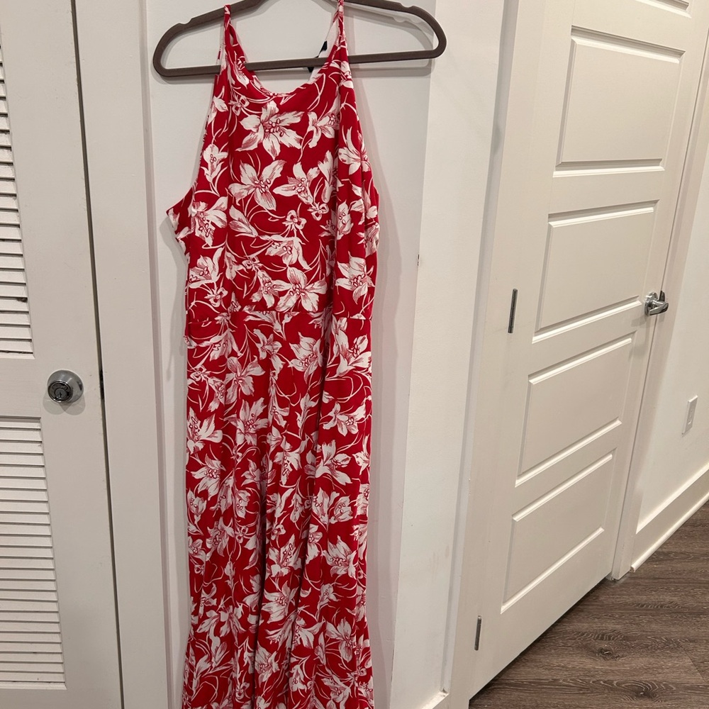 Chaps Red and White Floral Maxi Dress